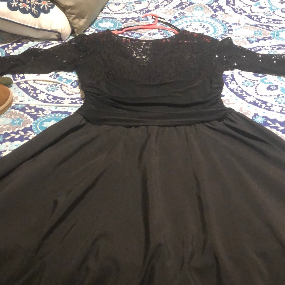 Black lace sequin and flare dress